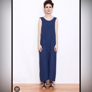 ILANA KOHN women’s Gary 100% linen jumpsuit sz small navy blue